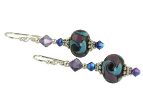 Purple Aqua Cosmic Swirls Lampwork Earrings