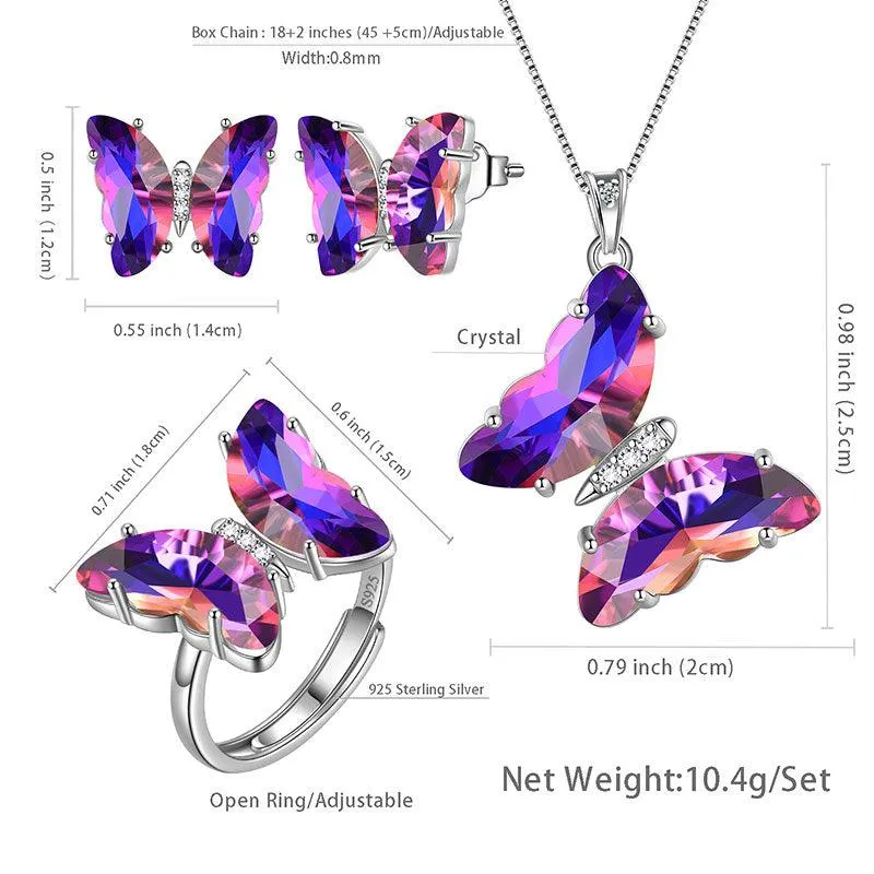 Purple Butterfly Jewelry Set 4PCS February Amethyst Birthstone Women Girls Birthday Gifts