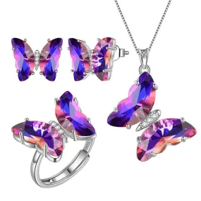 Purple Butterfly Jewelry Set 4PCS February Amethyst Birthstone Women Girls Birthday Gifts