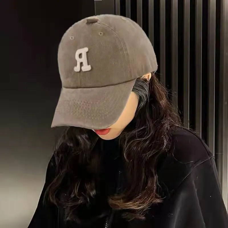 R Letter Kpop Style Women Cap Teens Washed Cotton Baseball Cap Female Casual Outdoor Adjustable Streetwear Hats