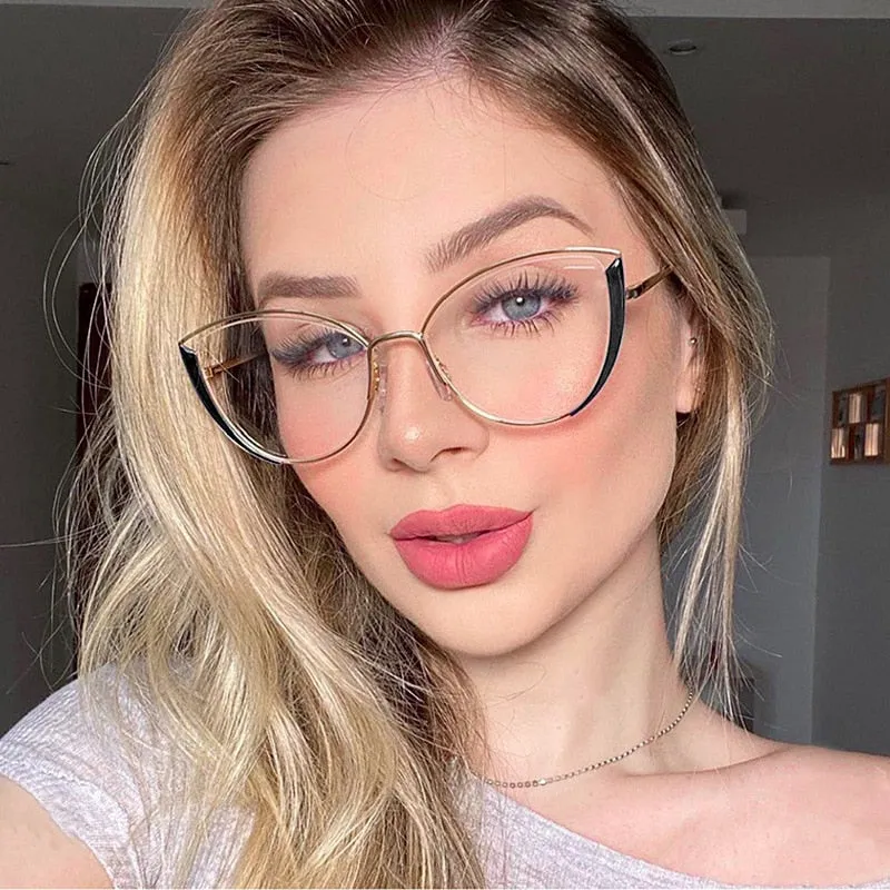 Ralferty Glasses Women Anti Blue Light Decorative Cat Eye Frame For F95721