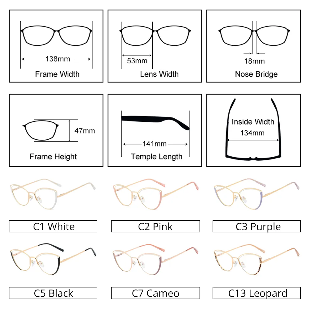 Ralferty Glasses Women Anti Blue Light Decorative Cat Eye Frame For F95721
