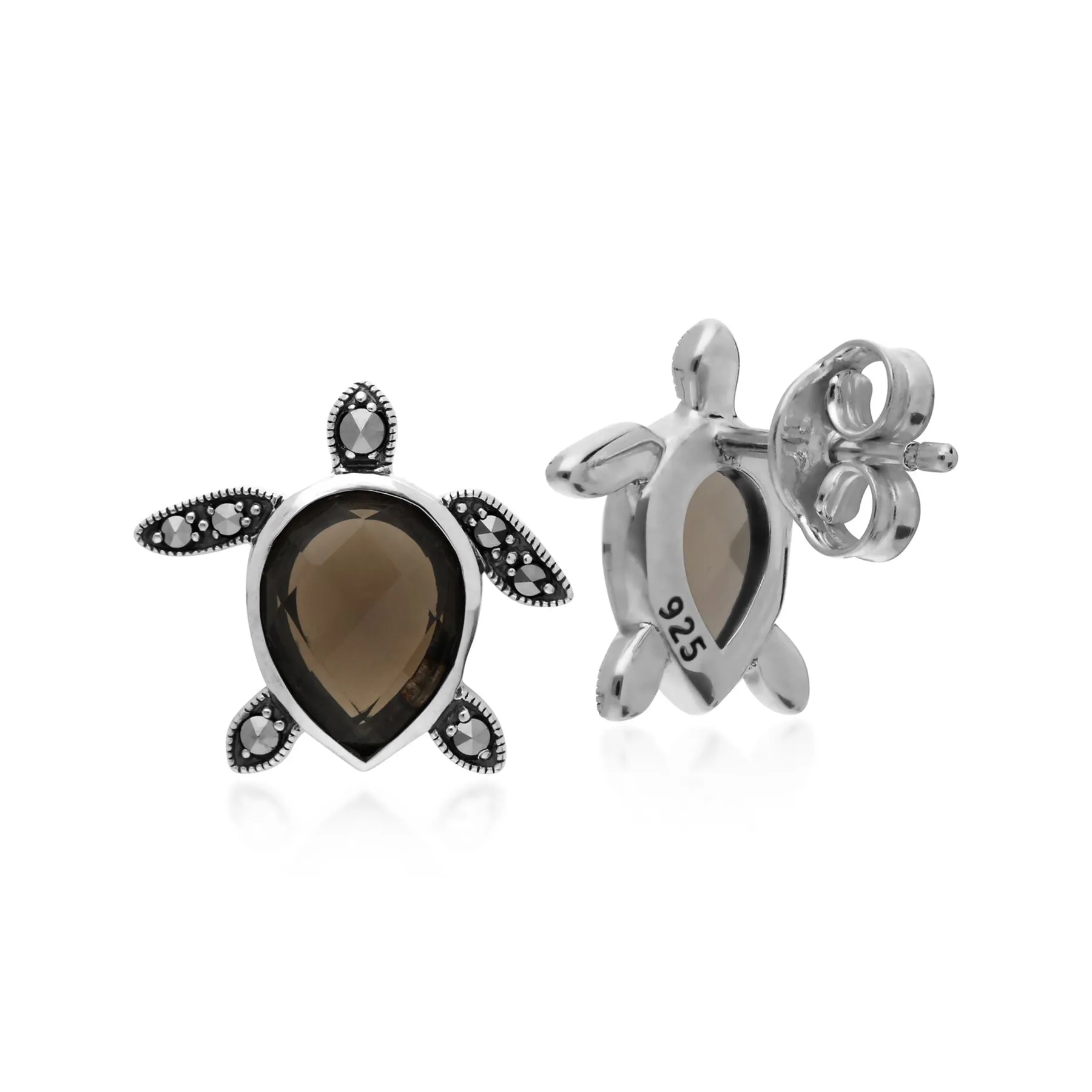 Rauchige Quarz Ohrringe, Sterlingsilber 1,7 CT Rauchige Quarz & 0,16 CT Markasit Schildkröte Ohrringe