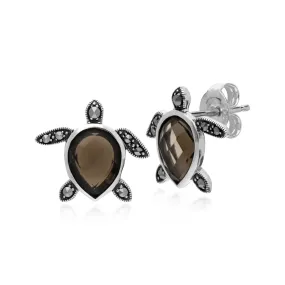 Rauchige Quarz Ohrringe, Sterlingsilber 1,7 CT Rauchige Quarz & 0,16 CT Markasit Schildkröte Ohrringe