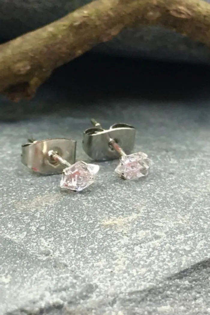 Raw Herkimer Diamonds Silver Studs