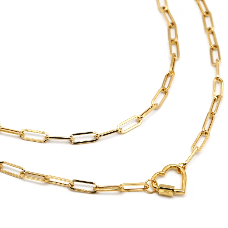 Real Gold Paper Clip With Dangler Heart Screw Lock Necklace 1666 (40 C.M) N1355