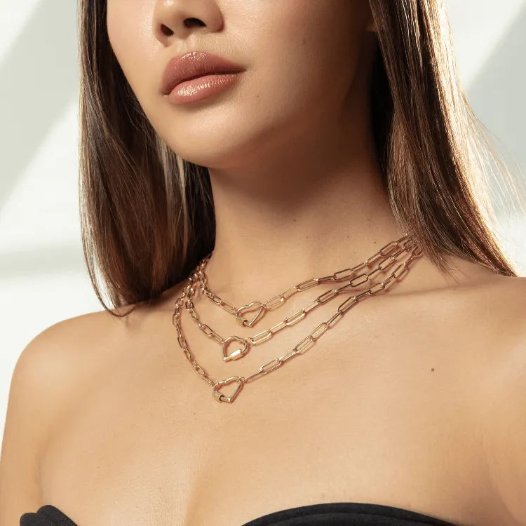 Real Gold Paper Clip With Dangler Heart Screw Lock Necklace 1666 (40 C.M) N1355