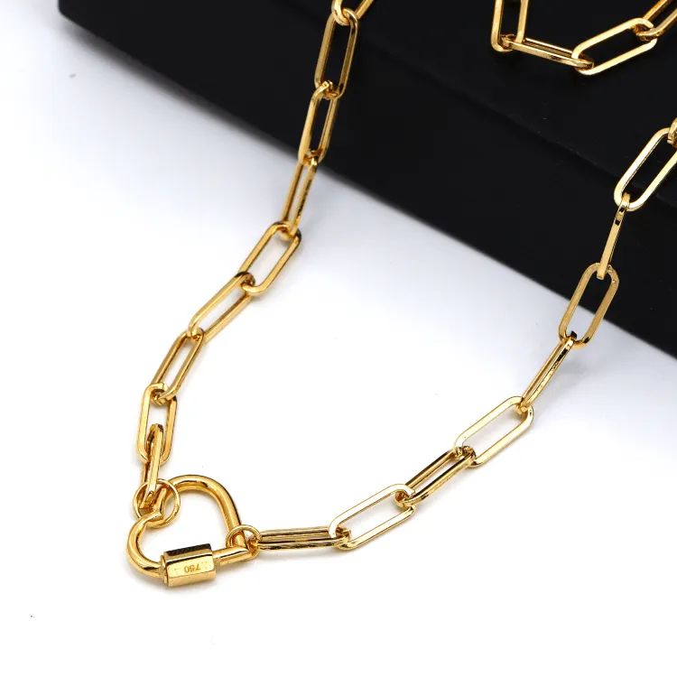 Real Gold Paper Clip With Dangler Heart Screw Lock Necklace 1666 (40 C.M) N1355