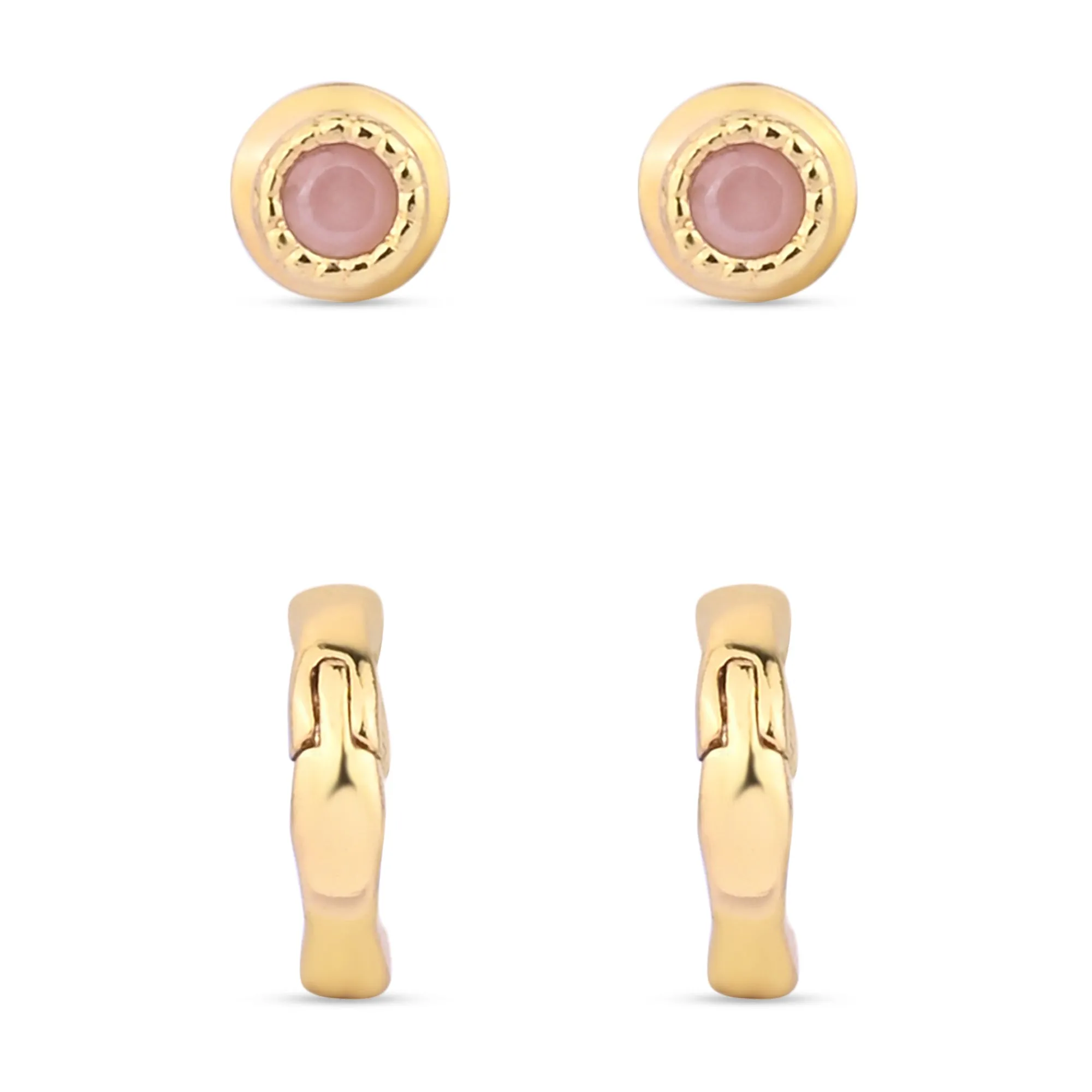 Real Gold-Plated Z Rose Quartz Molten Earrings Set Of Two