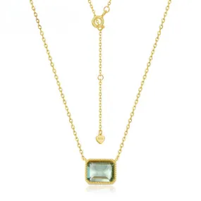 Rectangle Synthetic Green Amethyst Pendant Sterling Silver Necklace