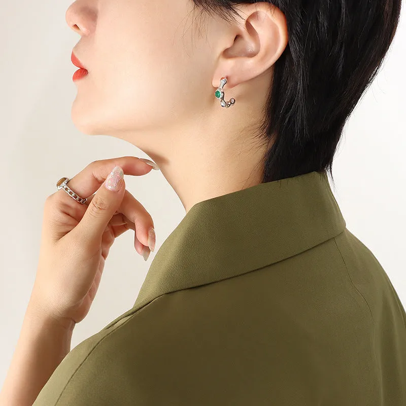 Retro Neutral Wind Titanium Steel Earrings with Zircon Inlay - Personalized Accessory for a Stylish Look