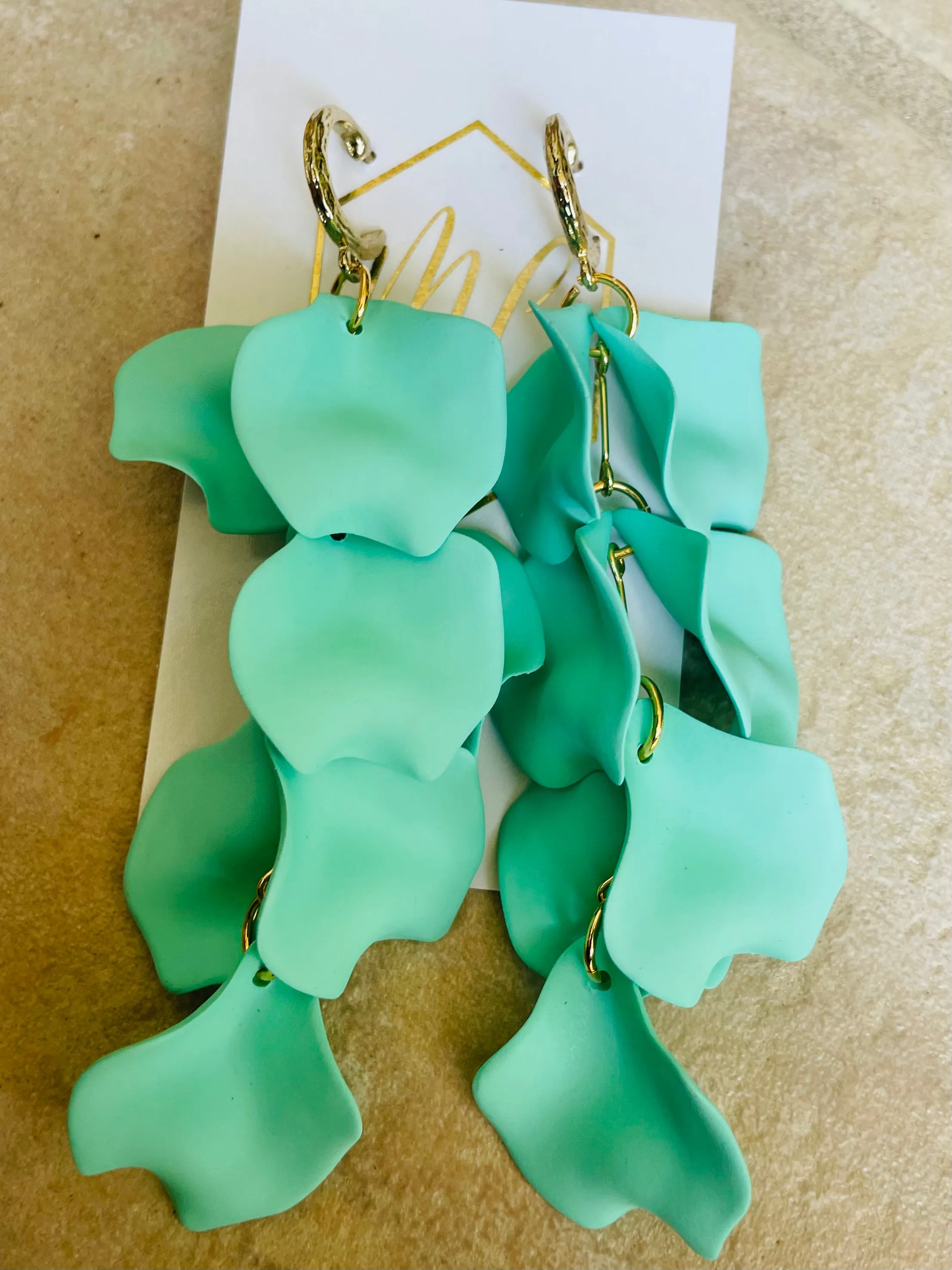 Reverse Petal Dangle earrings with round gold hoop posts