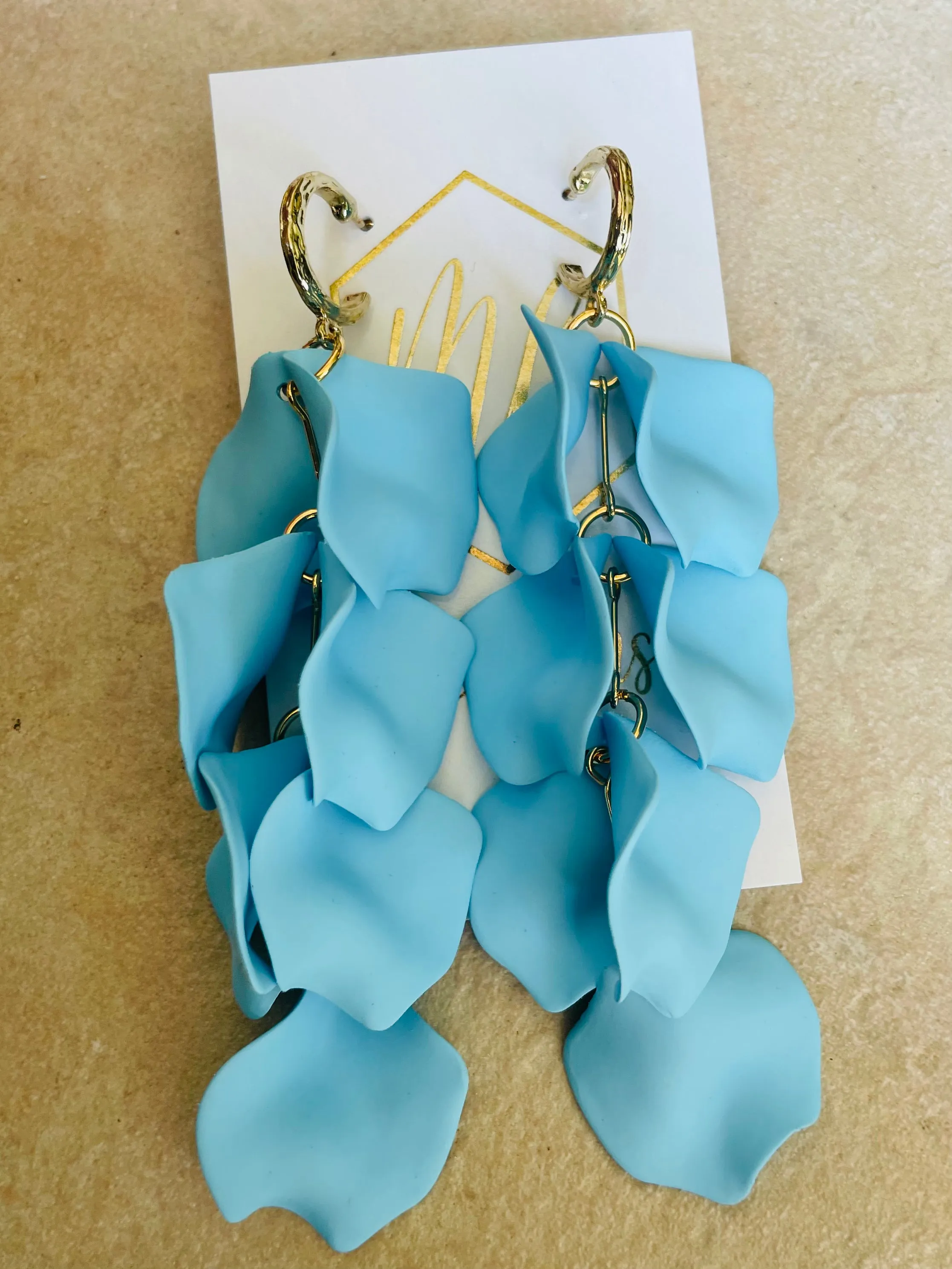 Reverse Petal Dangle earrings with round gold hoop posts
