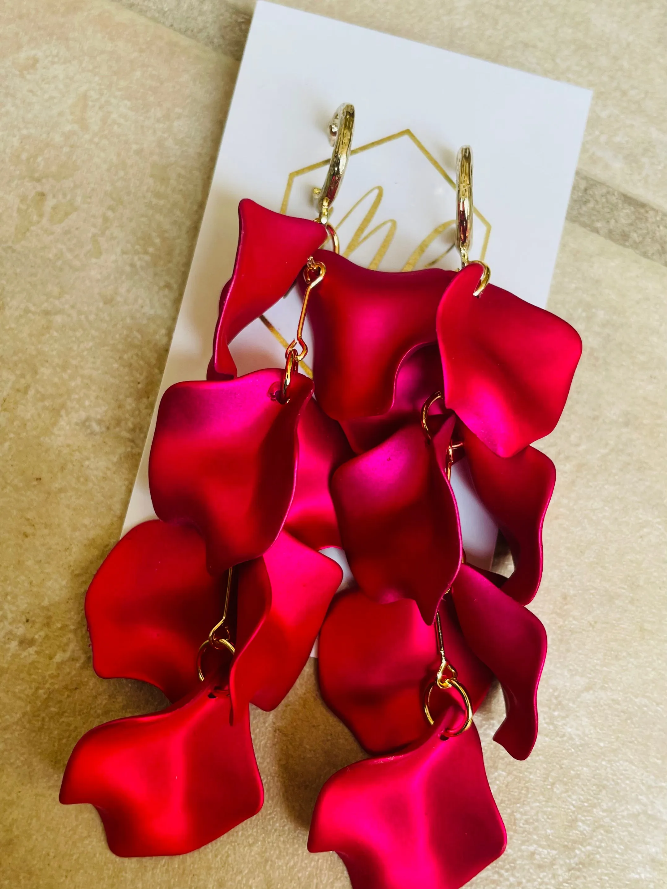 Reverse Petal Dangle earrings with round gold hoop posts