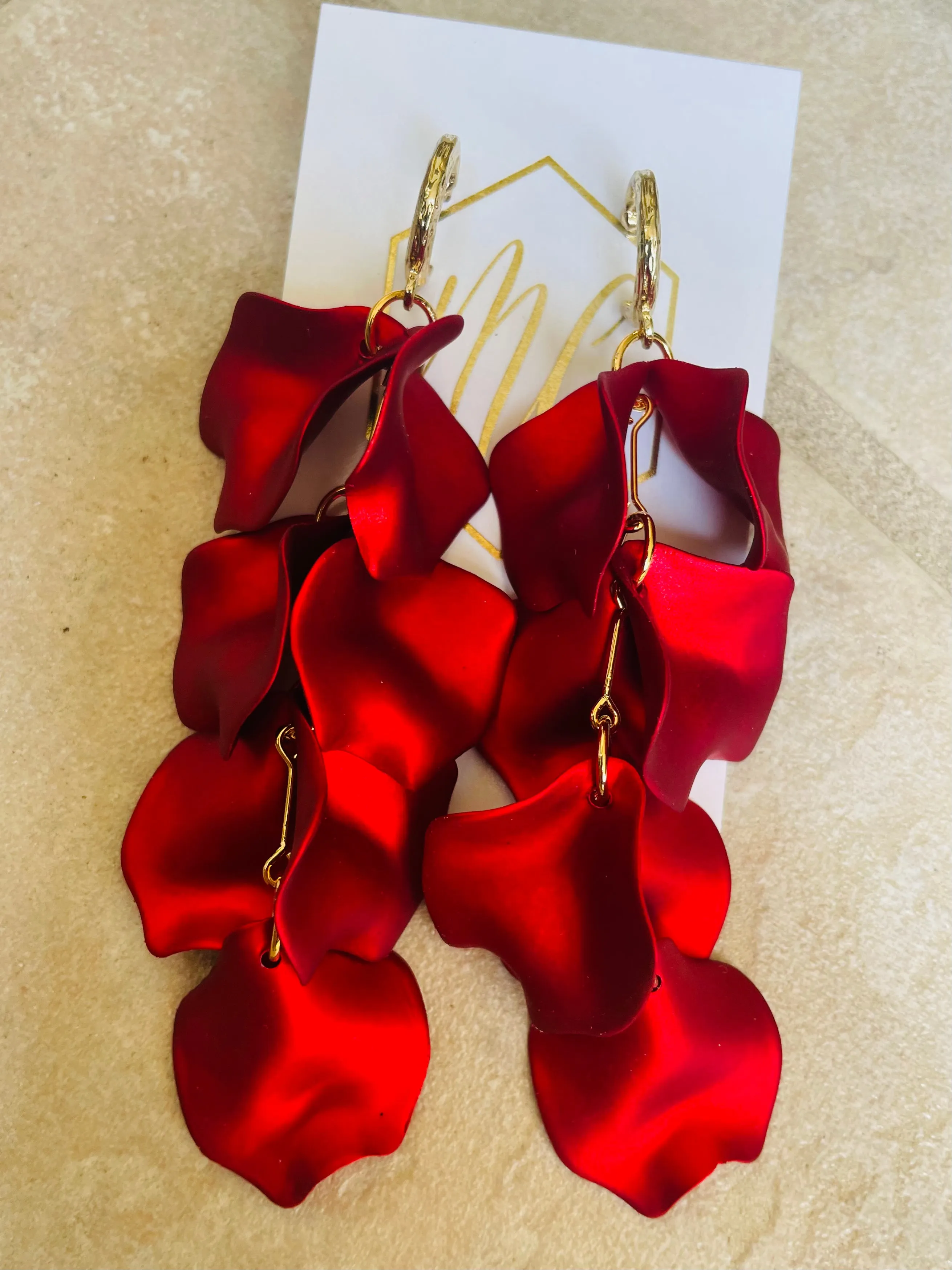 Reverse Petal Dangle earrings with round gold hoop posts