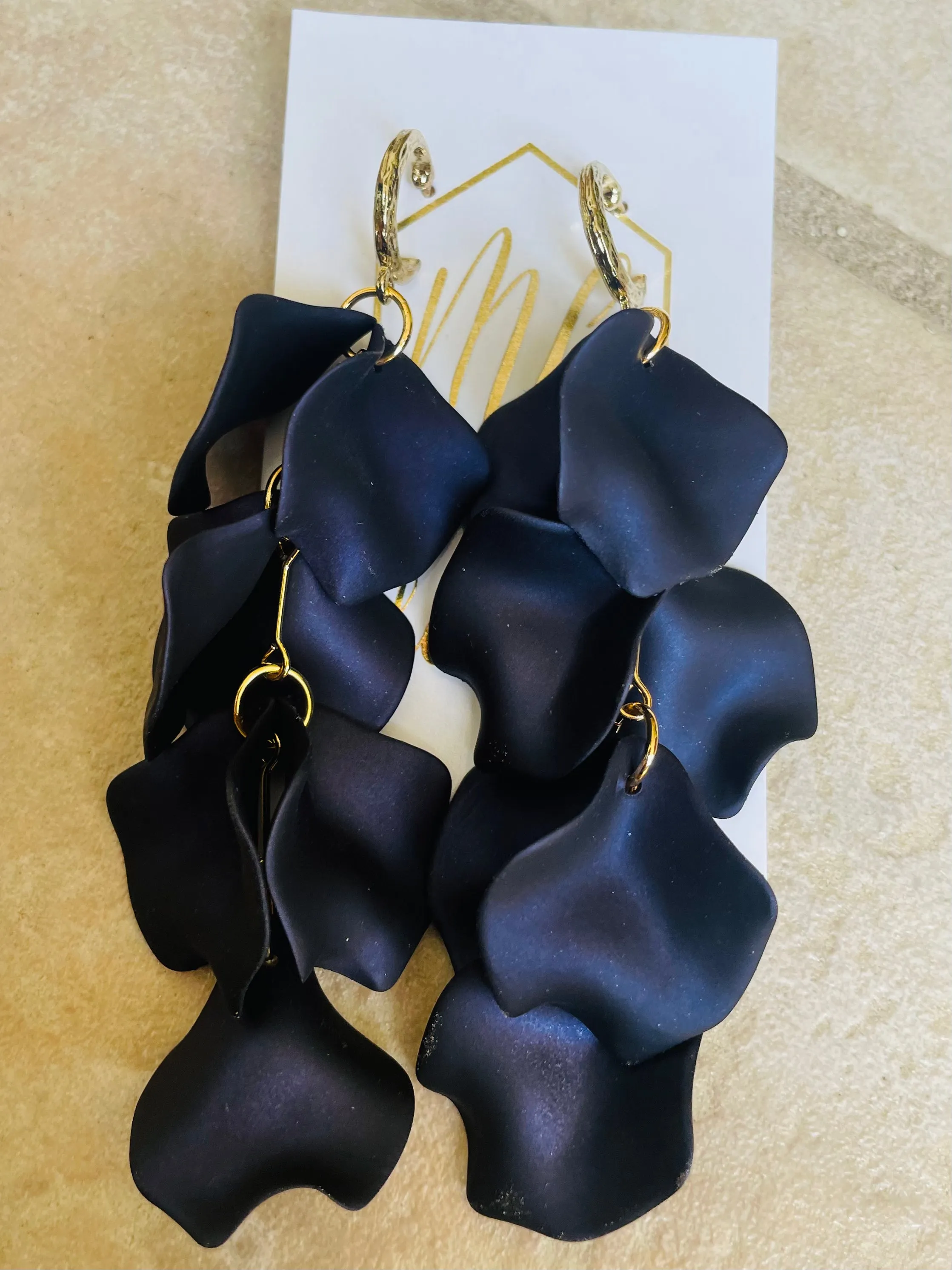 Reverse Petal Dangle earrings with round gold hoop posts