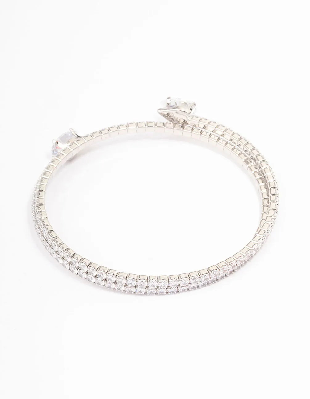 Rhodium Double Pointed Cubic Zirconia Bangle