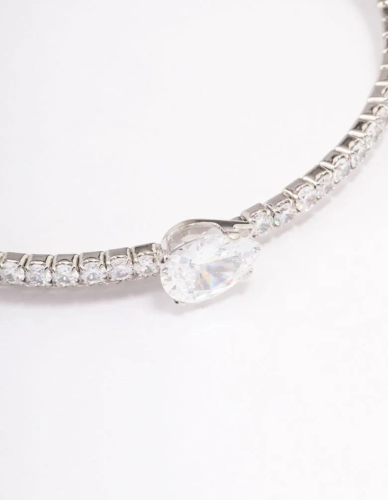 Rhodium Double Pointed Cubic Zirconia Bangle