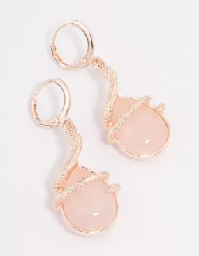 Rose Gold Rose Quartz Snake Wrapped Drop Earrings
