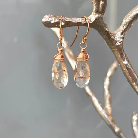 Rose Gold Rutilated Quartz earrings, Gold Rutilated Quartz Lever back Earrings