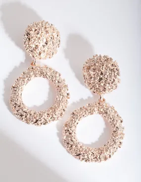 Rose Gold Textured Circle Earring