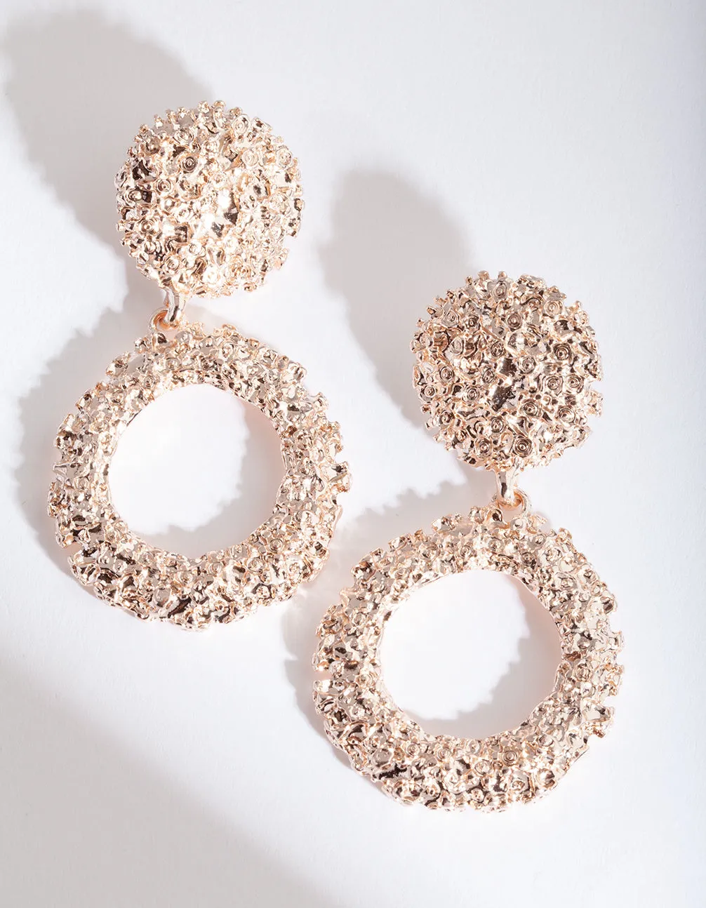 Rose Gold Textured Circle Earring