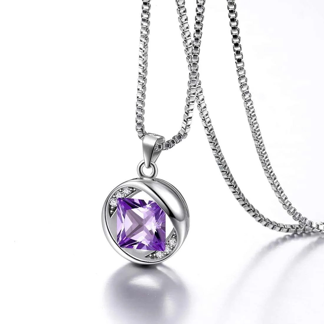 Round Birthstone February Amethyst Necklace Pendant Women Girls Jewelry Birthday Gift