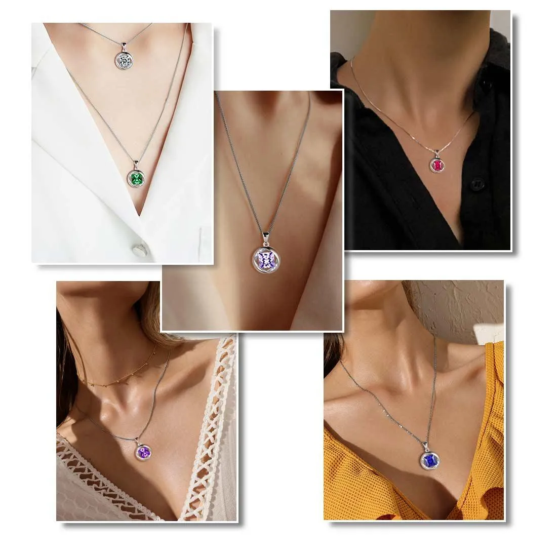 Round Birthstone February Amethyst Necklace Pendant Women Girls Jewelry Birthday Gift