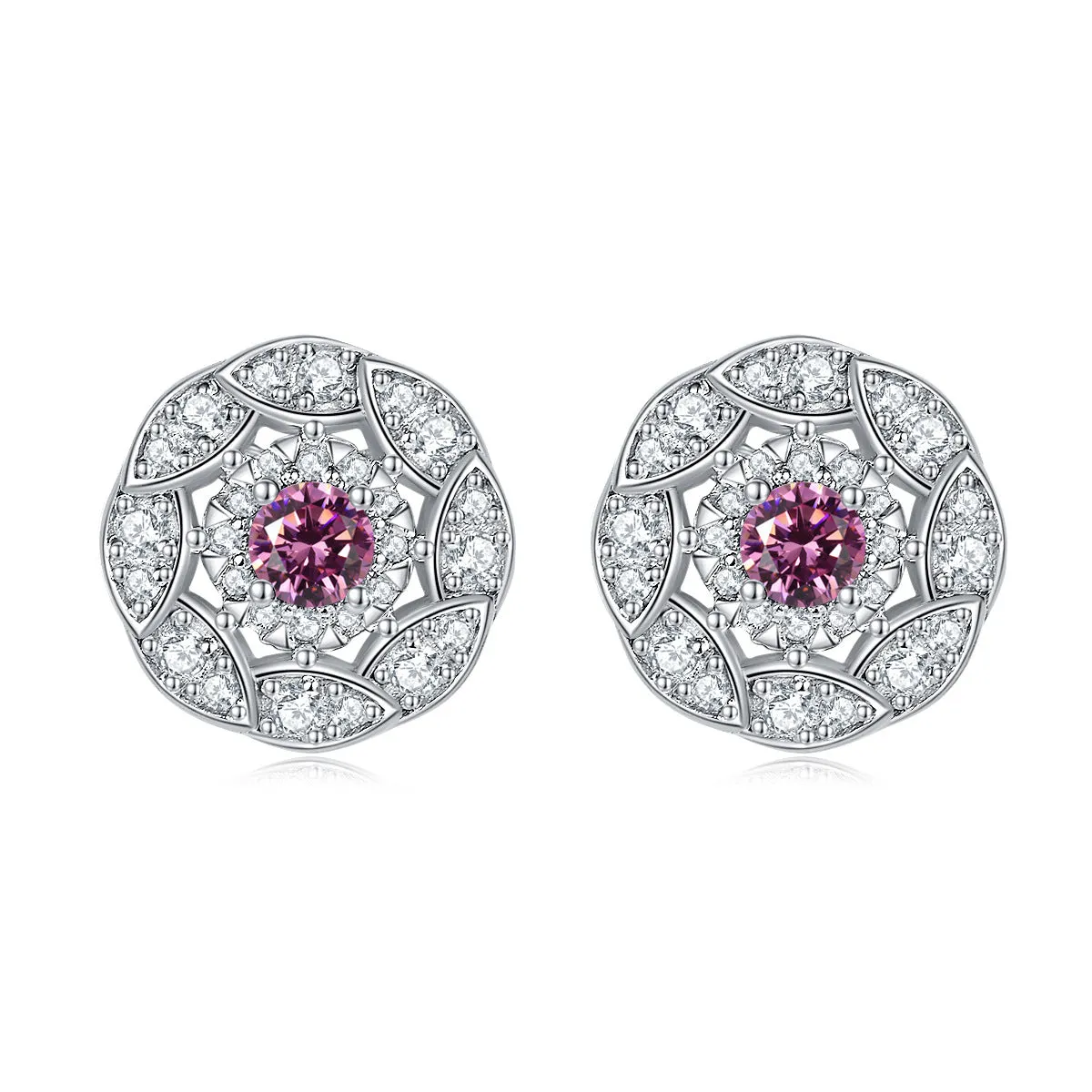 Round Zircon Soleste Halo Flower Silver Studs Earrings for Women