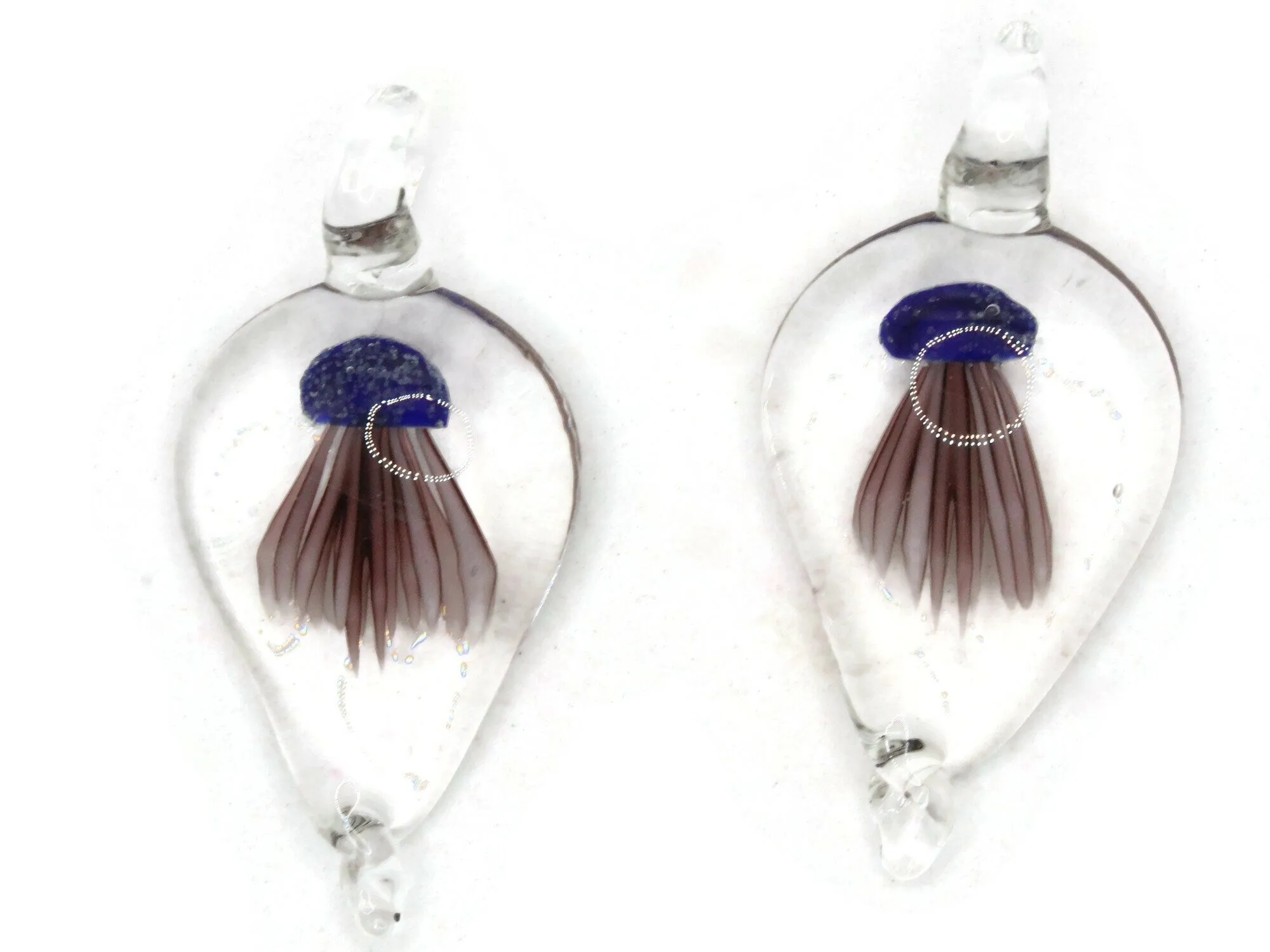 Royal Blue Luminescent Jellyfish Glass Teardrop Pendant