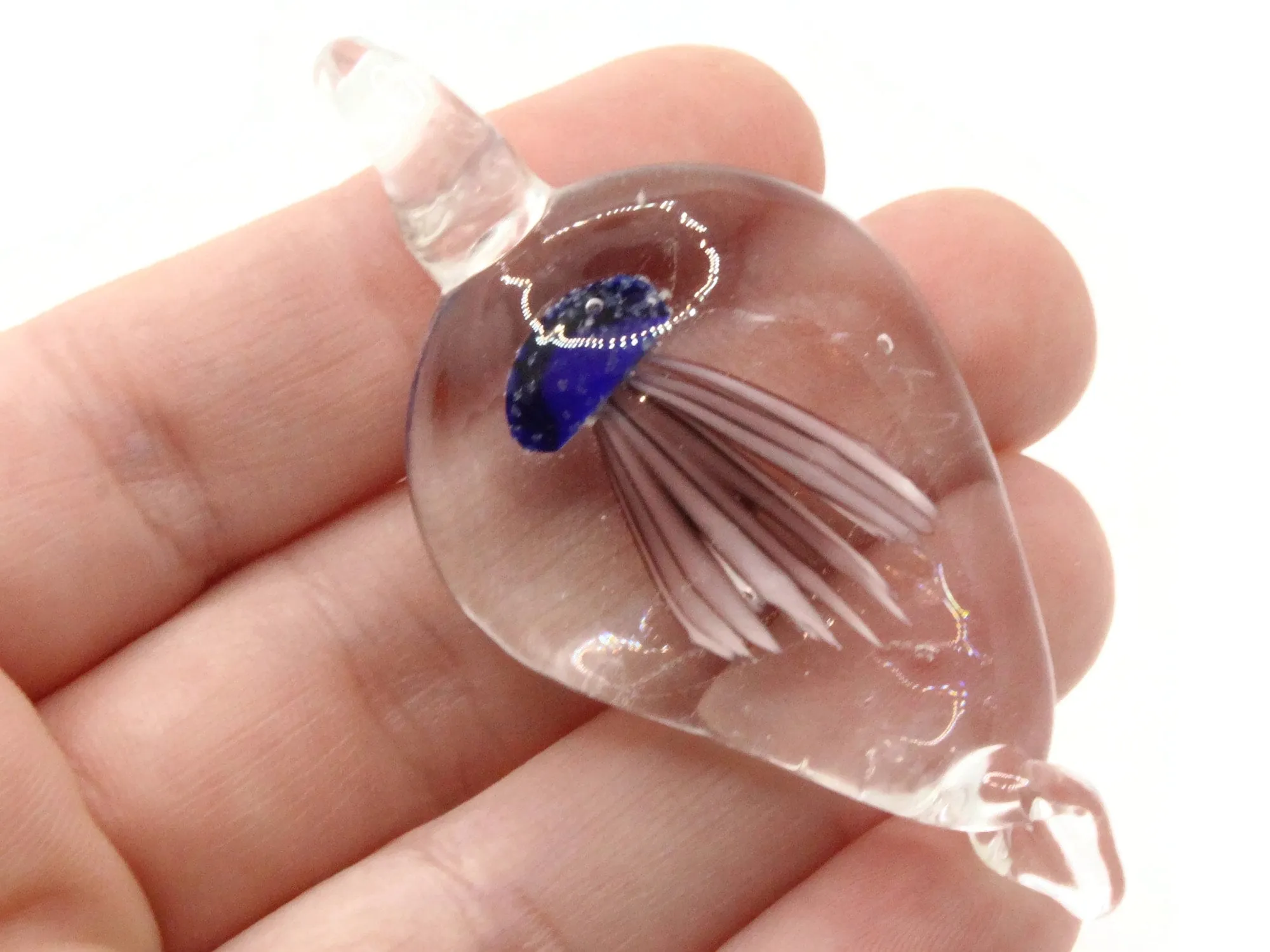 Royal Blue Luminescent Jellyfish Glass Teardrop Pendant