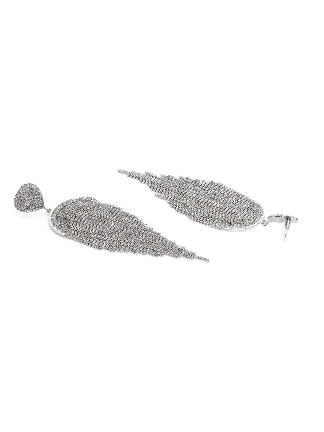Rubans Rhodium Plated Heart Shape & Zirconia Studded Multilayered Shoulder Duster Earrings