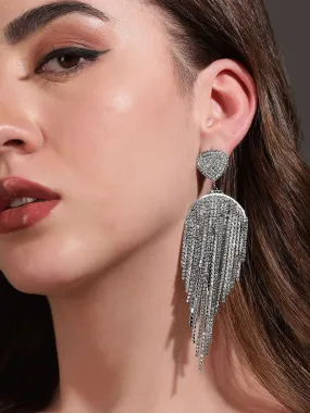 Rubans Rhodium Plated Heart Shape & Zirconia Studded Multilayered Shoulder Duster Earrings