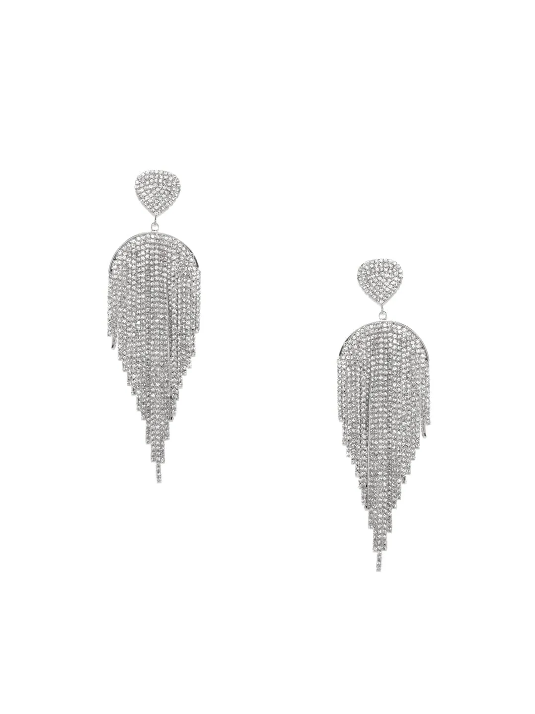 Rubans Rhodium Plated Heart Shape & Zirconia Studded Multilayered Shoulder Duster Earrings