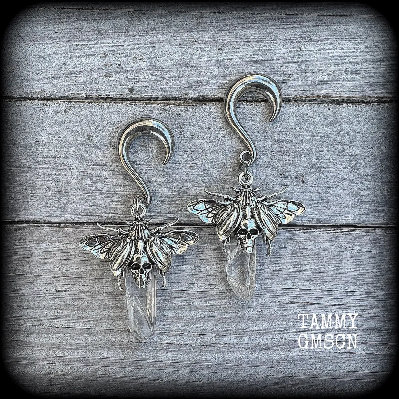 Scarab ear hangers-Scarab beetle gauged earrings