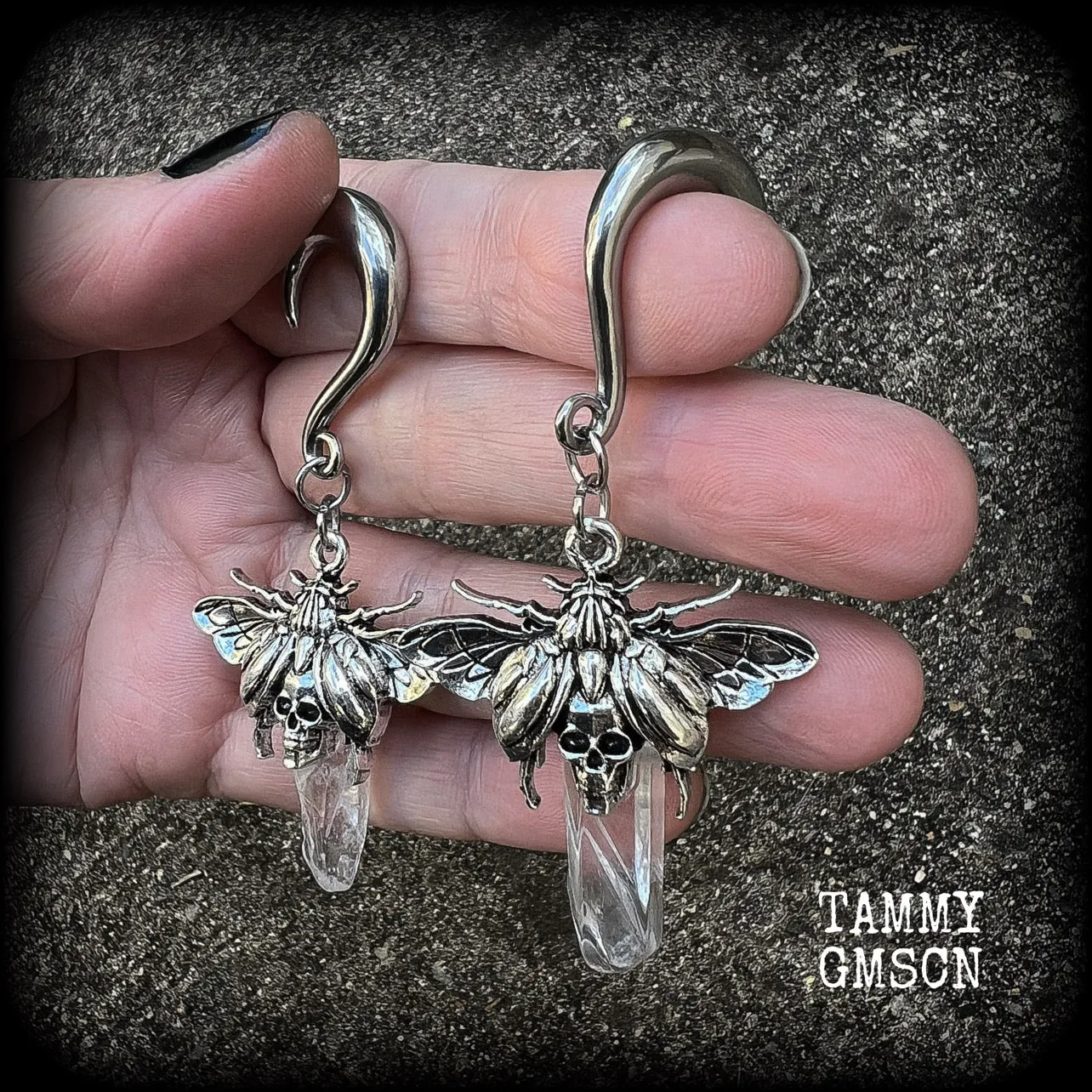 Scarab ear hangers-Scarab beetle gauged earrings