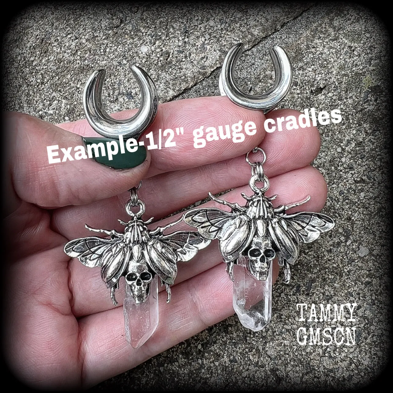 Scarab ear hangers-Scarab beetle gauged earrings