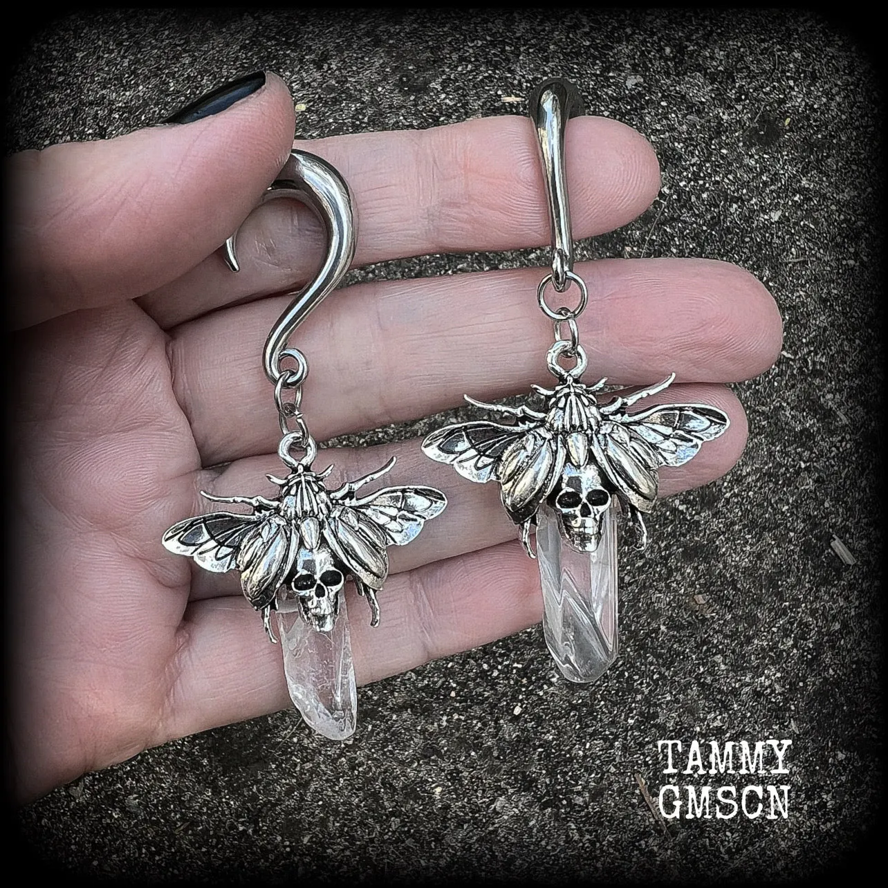 Scarab ear hangers-Scarab beetle gauged earrings