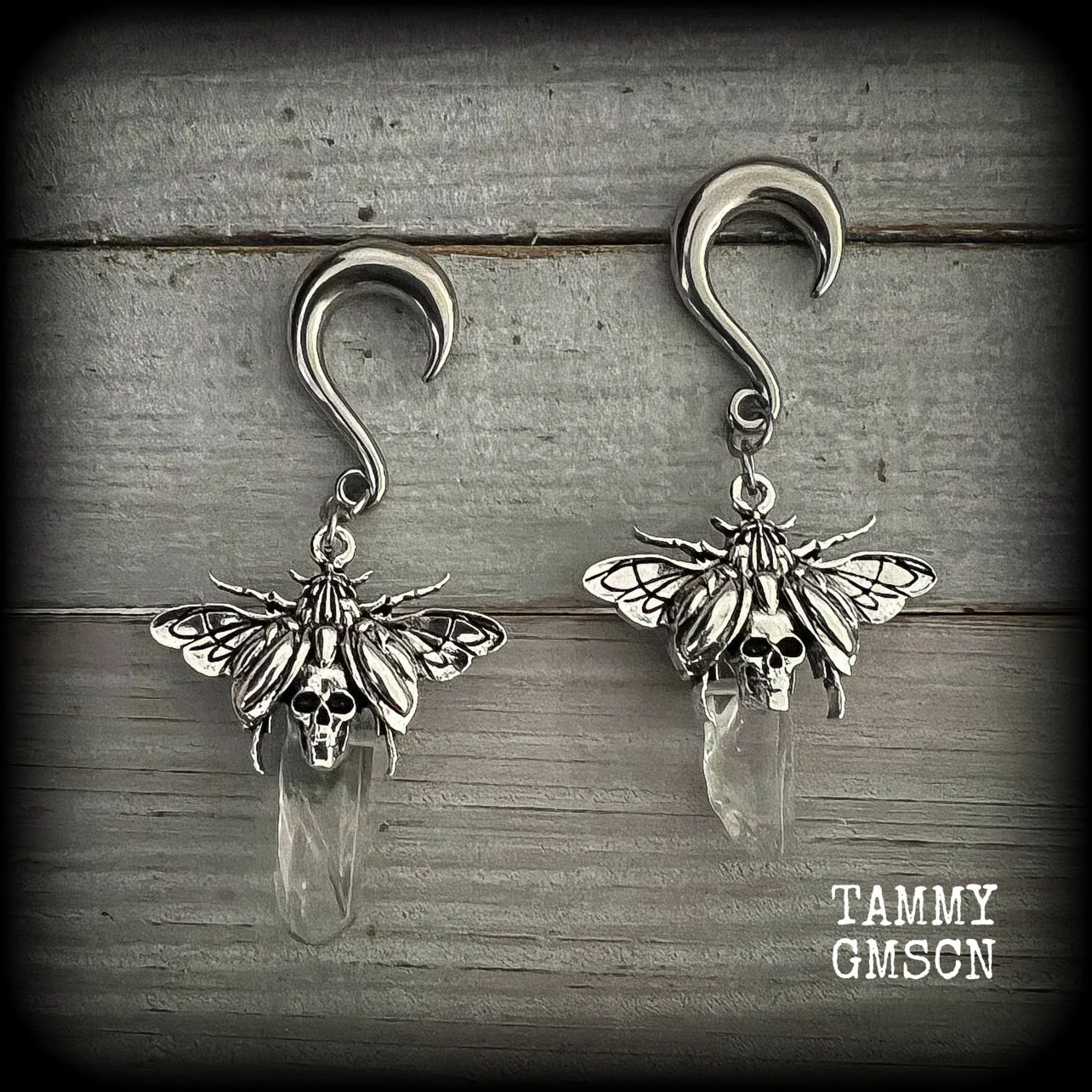 Scarab ear hangers-Scarab beetle gauged earrings