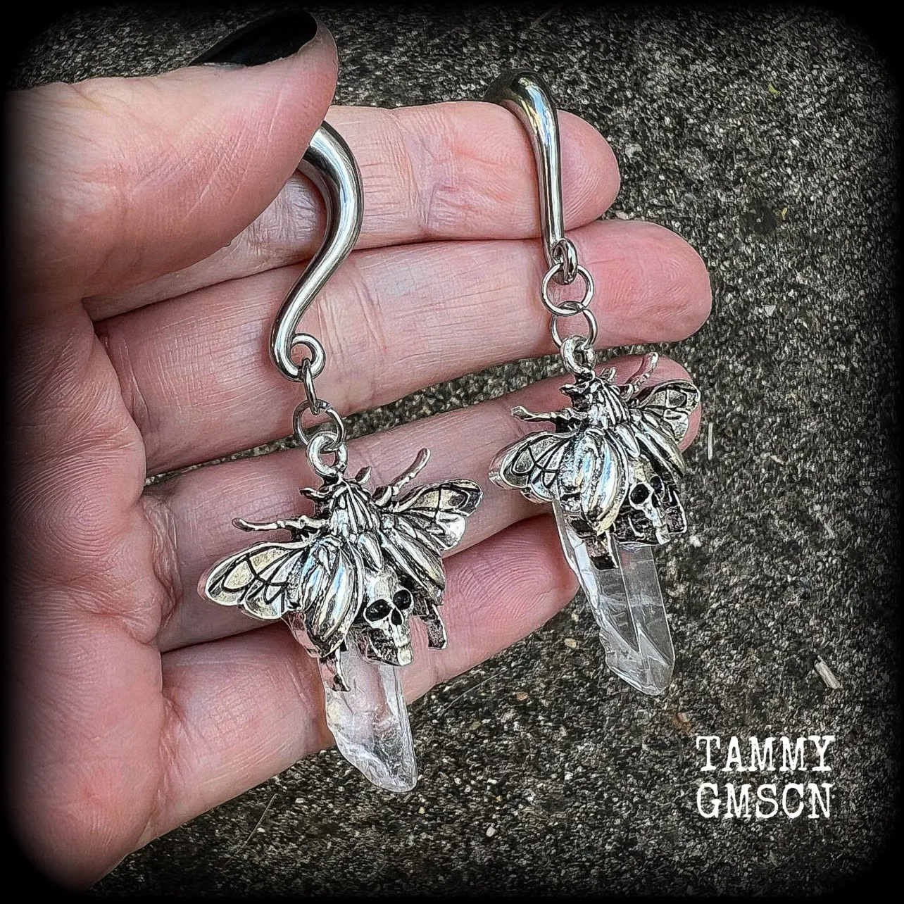 Scarab ear hangers-Scarab beetle gauged earrings