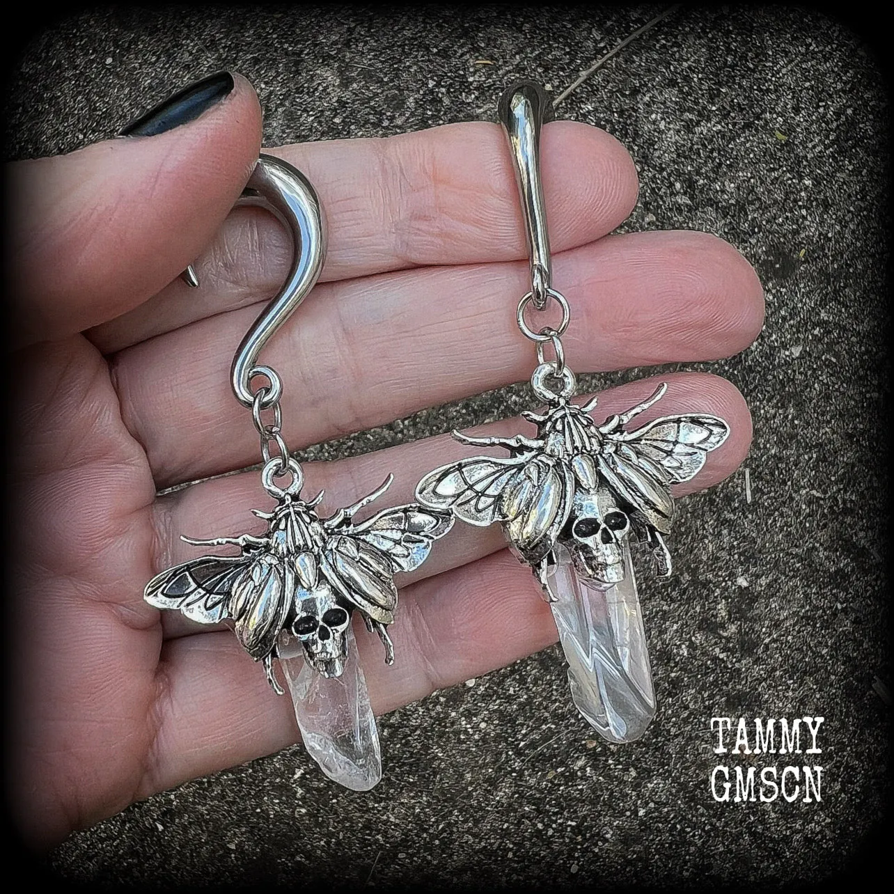 Scarab ear hangers-Scarab beetle gauged earrings
