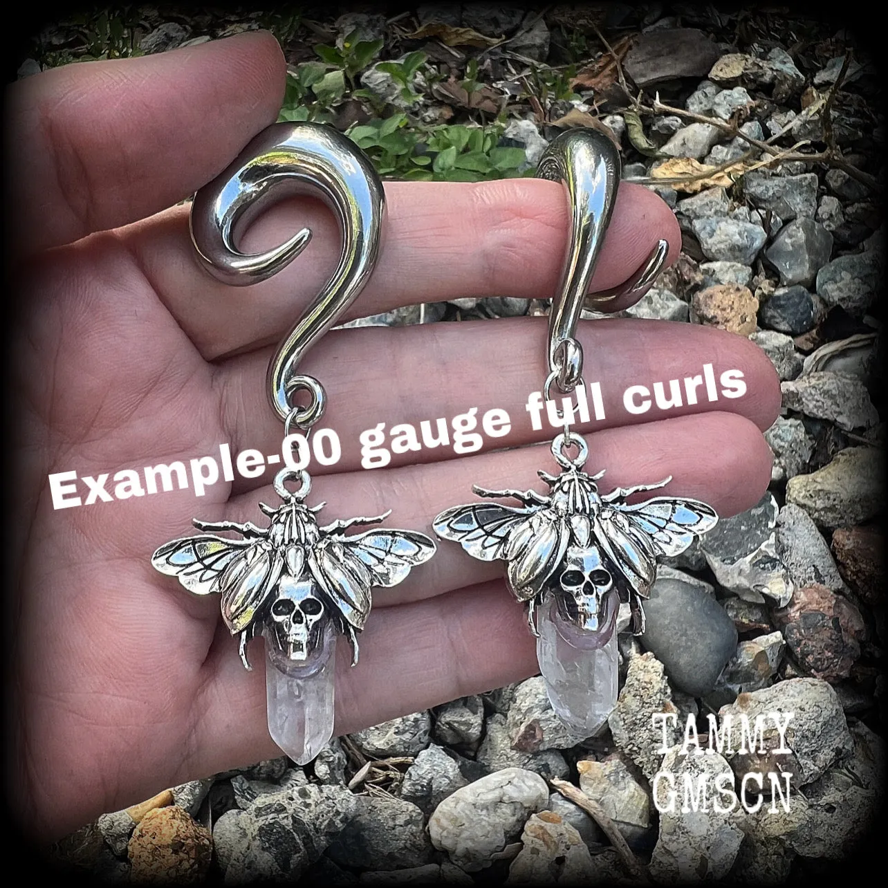 Scarab ear hangers-Scarab beetle gauged earrings
