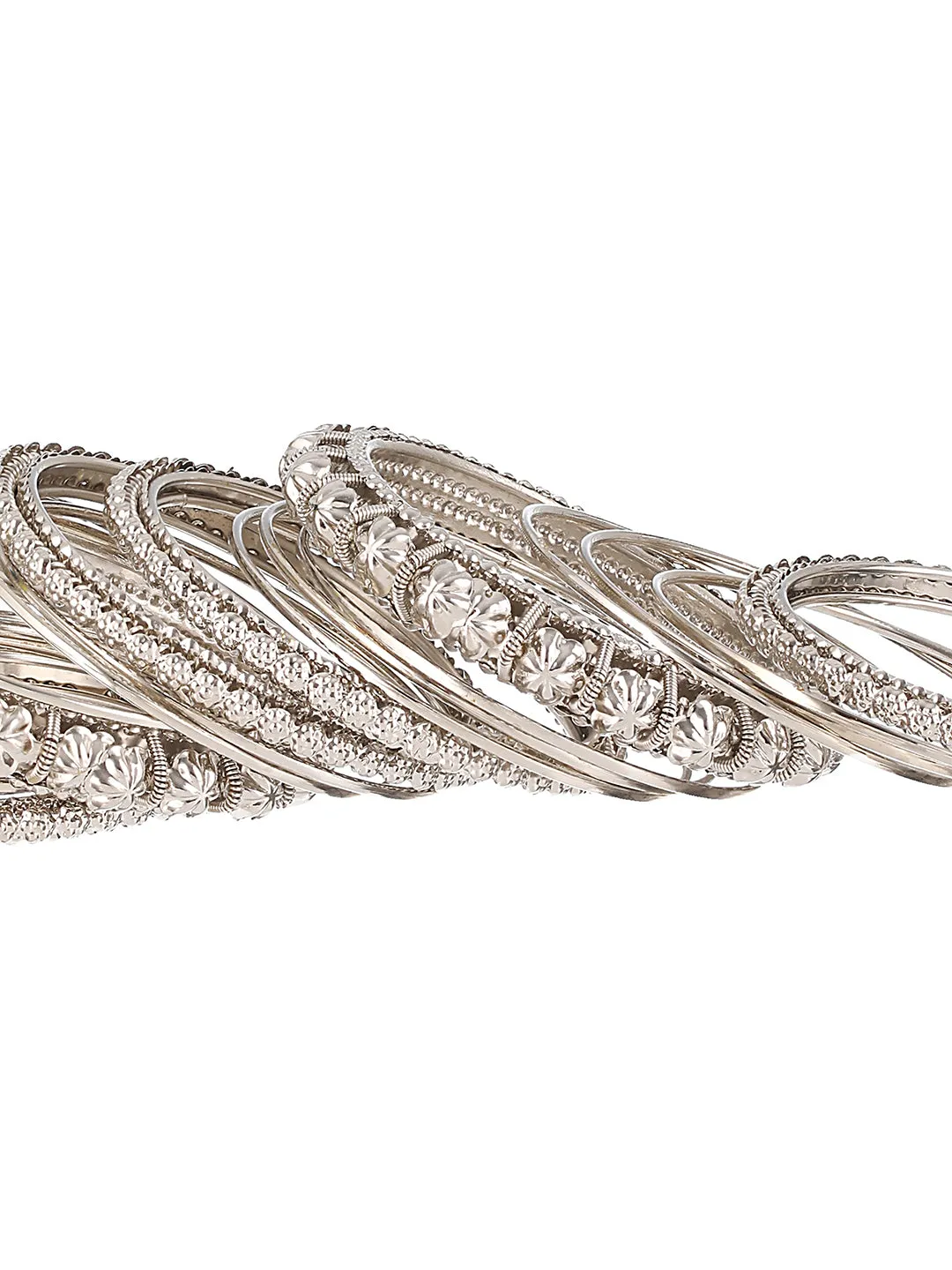 Set Of 18 Silver-Plated Textured Oxidised Bangles Set