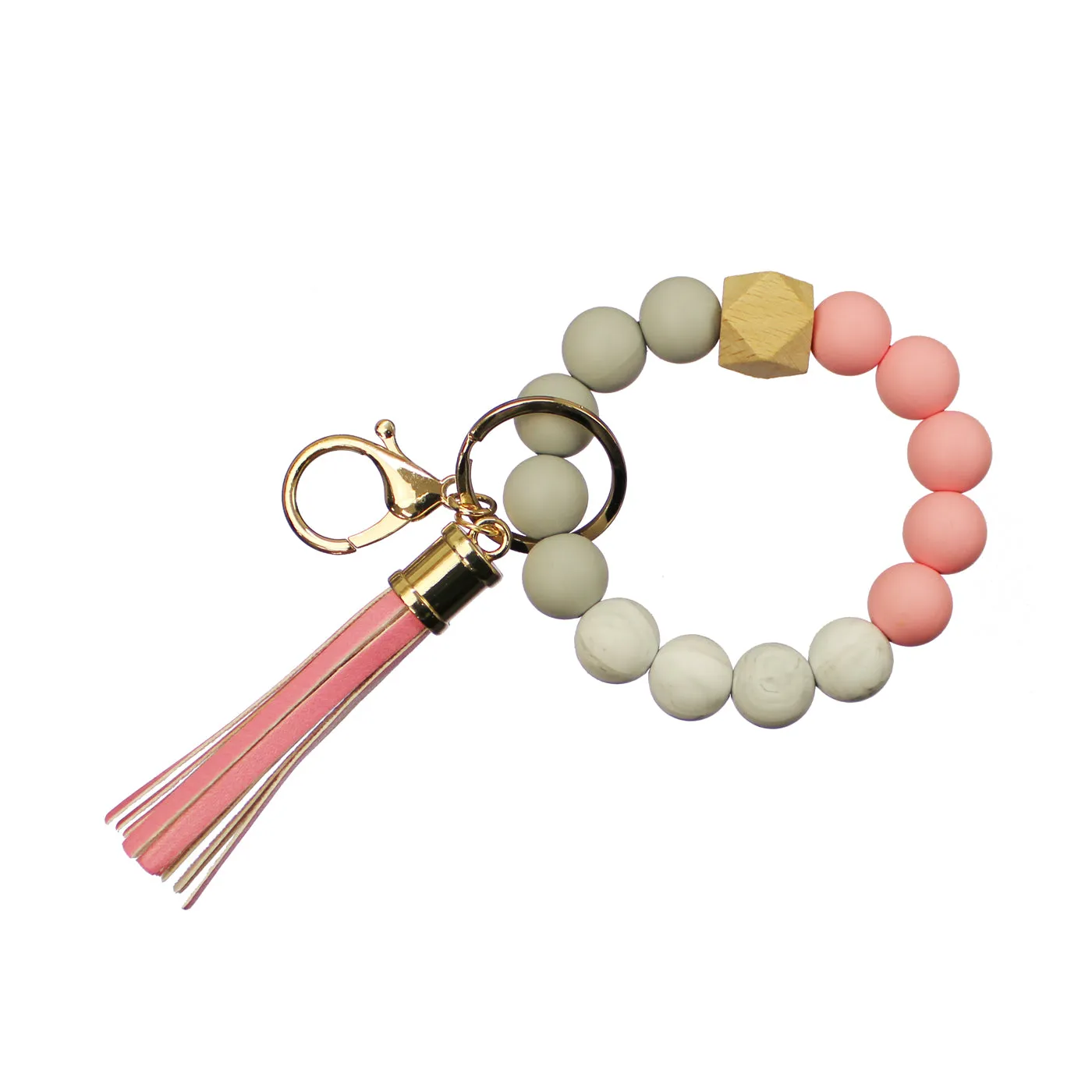 SILICON BALL BANGLE W/ WOOD & TASSEL KEYCHAIN
