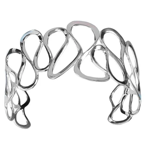 Silver Cuff Bangle Open Waves