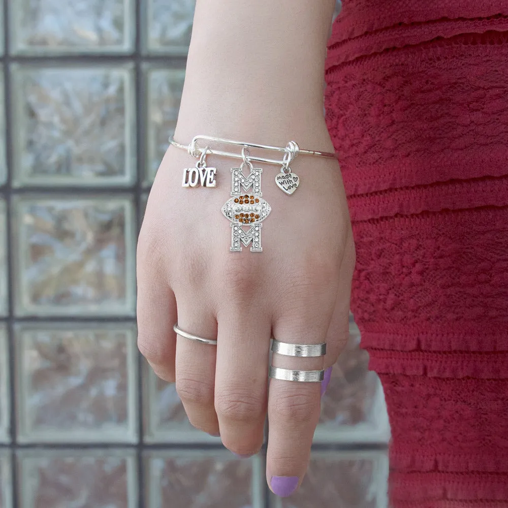 Silver Football Mom Charm Wire Bangle Bracelet