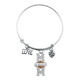 Silver Football Mom Charm Wire Bangle Bracelet