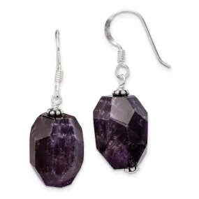 Silver Genuine Amethyst Stone Dangle Earrings