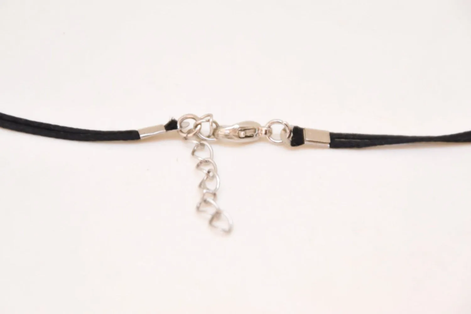 Silver heart necklace, black cord, gift for her