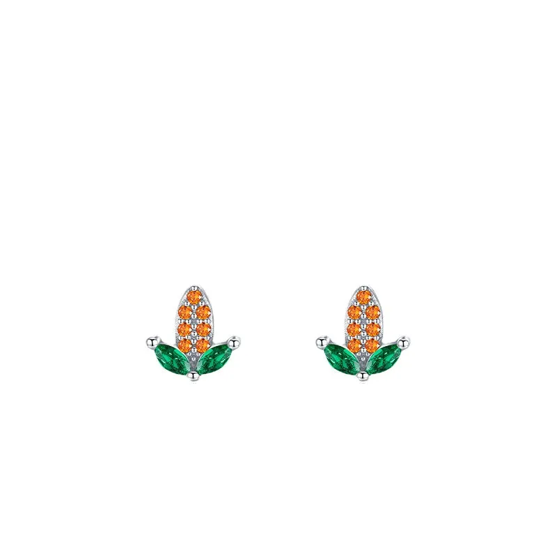 Silver Mini Corn Earrings with Zircon Gems